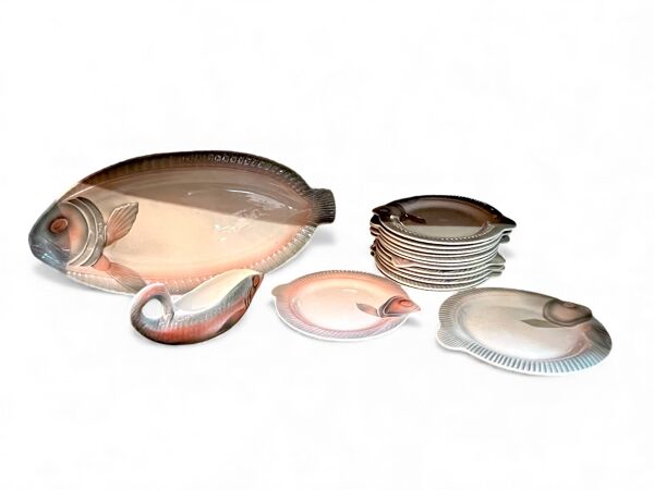 Sarreguemines Digoin, service à poisson 16 pièces art déco vers 1930