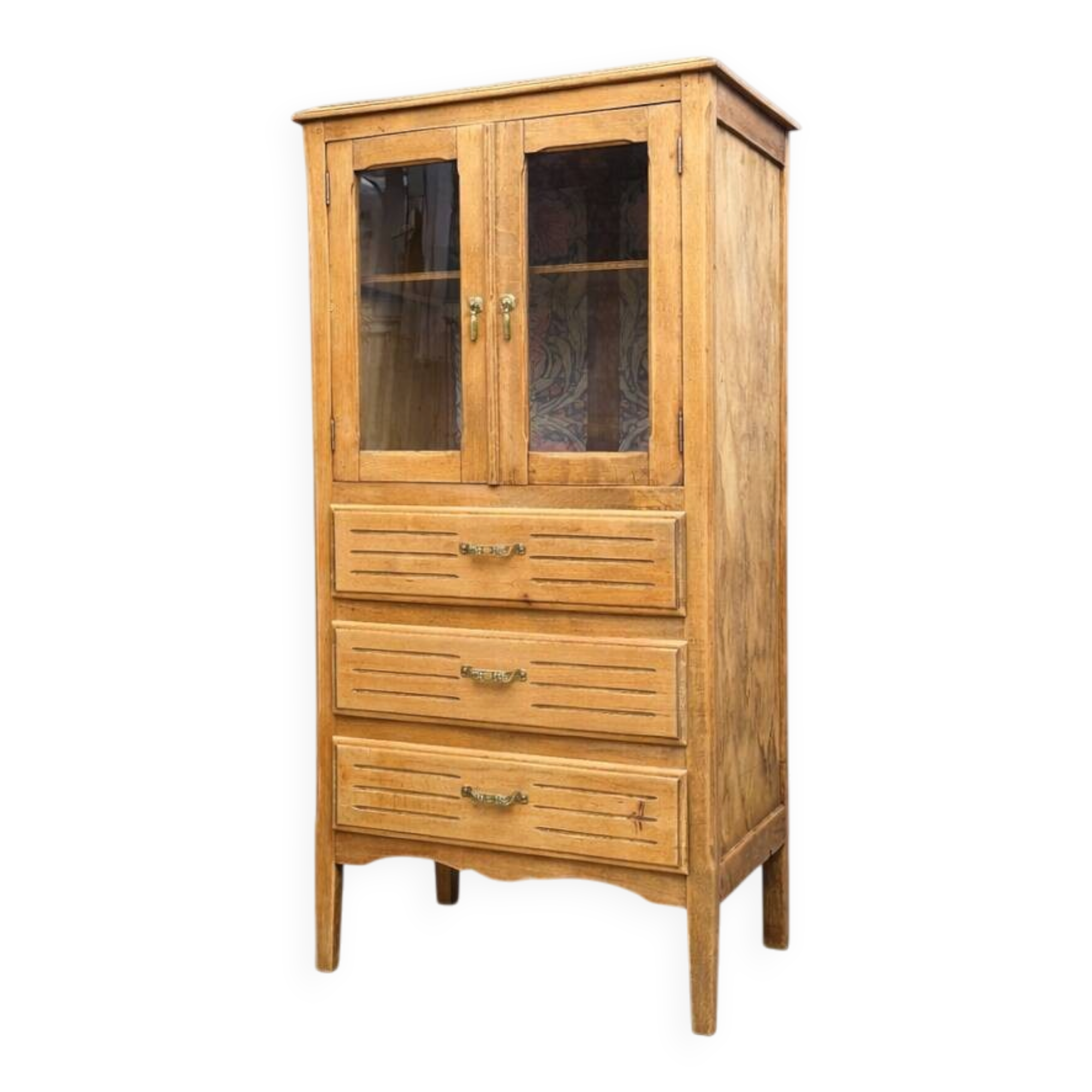 Art Deco glass-fronted Parisian buffet in raw wood