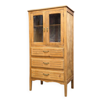 Art Deco glass-fronted Parisian buffet in raw wood