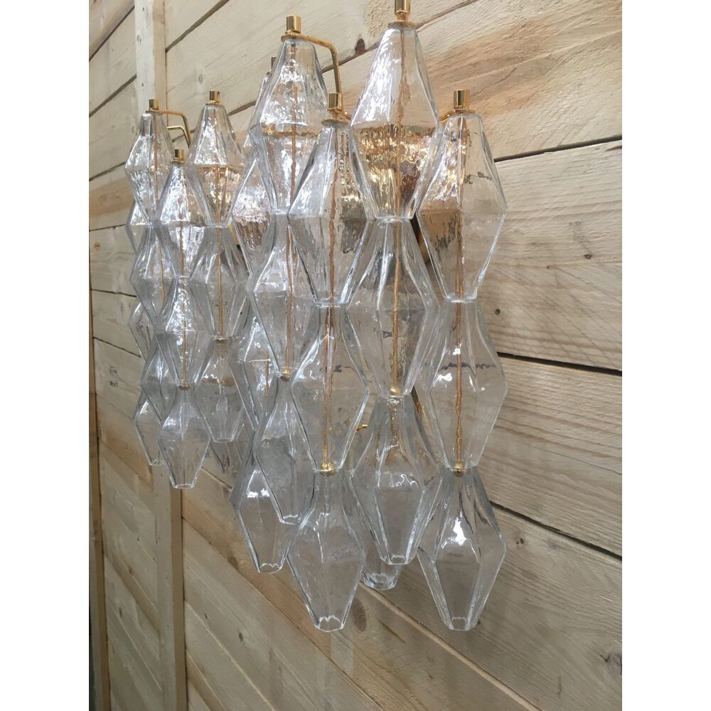 Transparent “poliedri” murano glass wall sconce