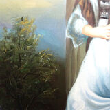 Elegant grand portrait medallion oil on curved Venetian wood vintage