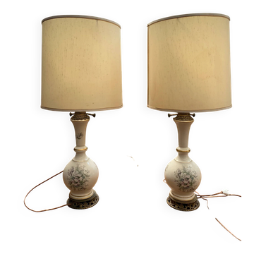 Art Nouveau salon porcelain lamp with lampshade, 1910, France