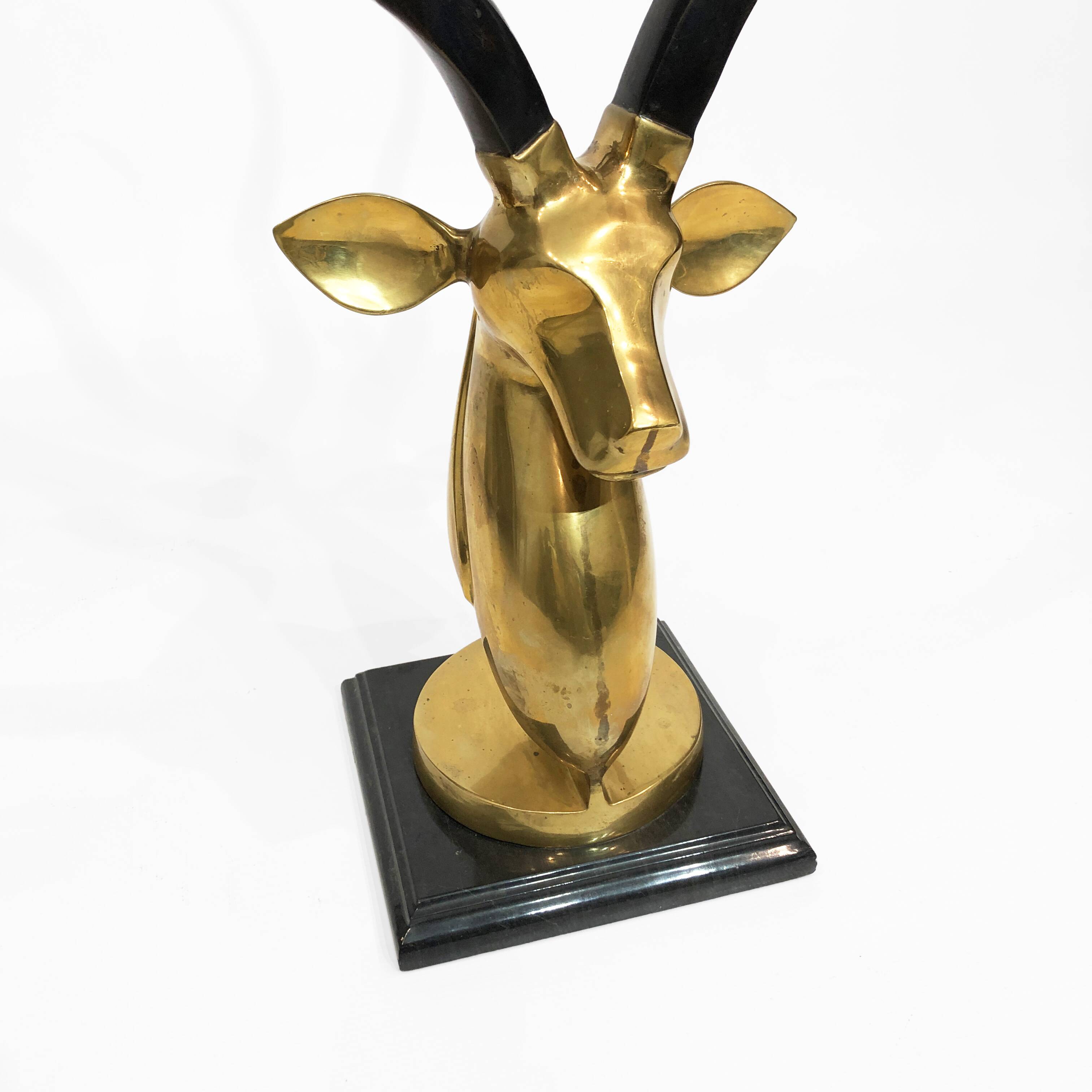 Brass Antelope Kudu Head Sculpture Marble 1970s