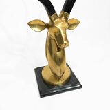 Brass Antelope Kudu Head Sculpture Marble 1970s