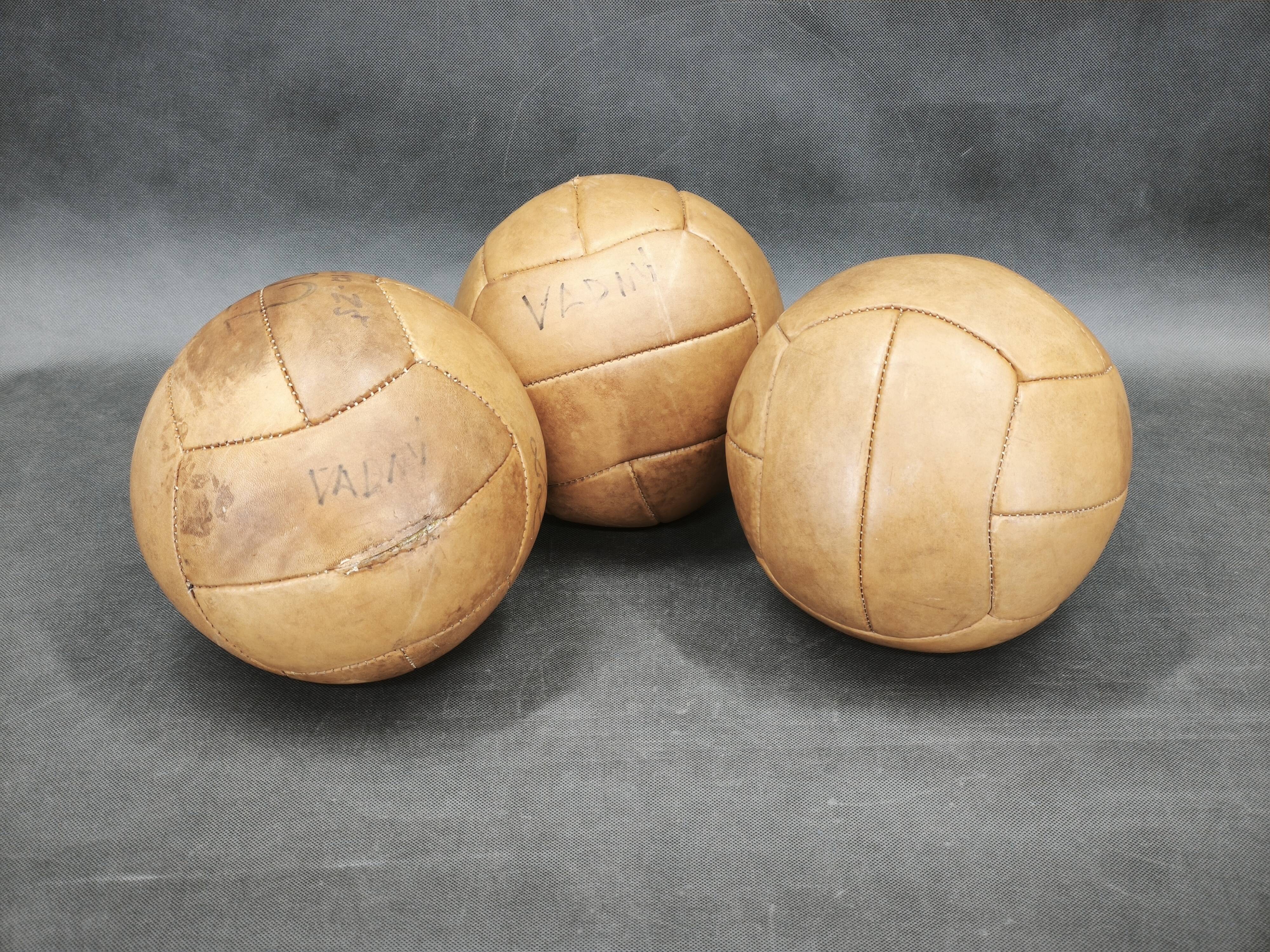 Set of Three Czech Leather Medicine Balls, 1950s