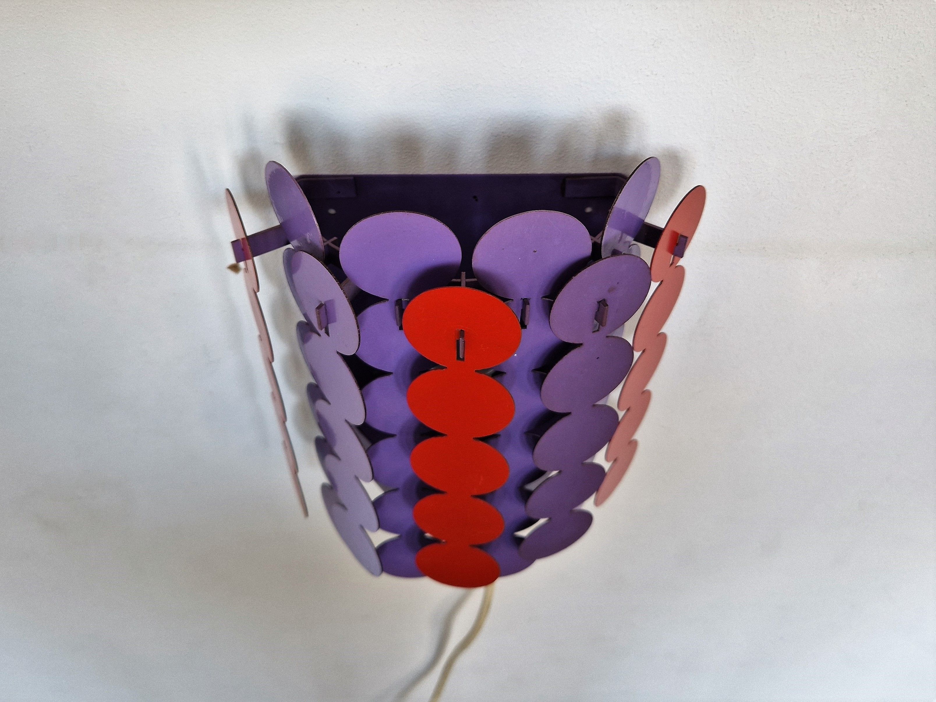 Red and purple metal strip wall lamp by Doria Leuchten, Germany 1960's/1970's
