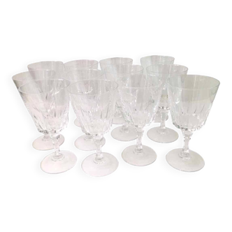 Set of 12 cut crystal wine glasses