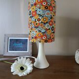 vintage white metal lamp, 70's flower power style shade