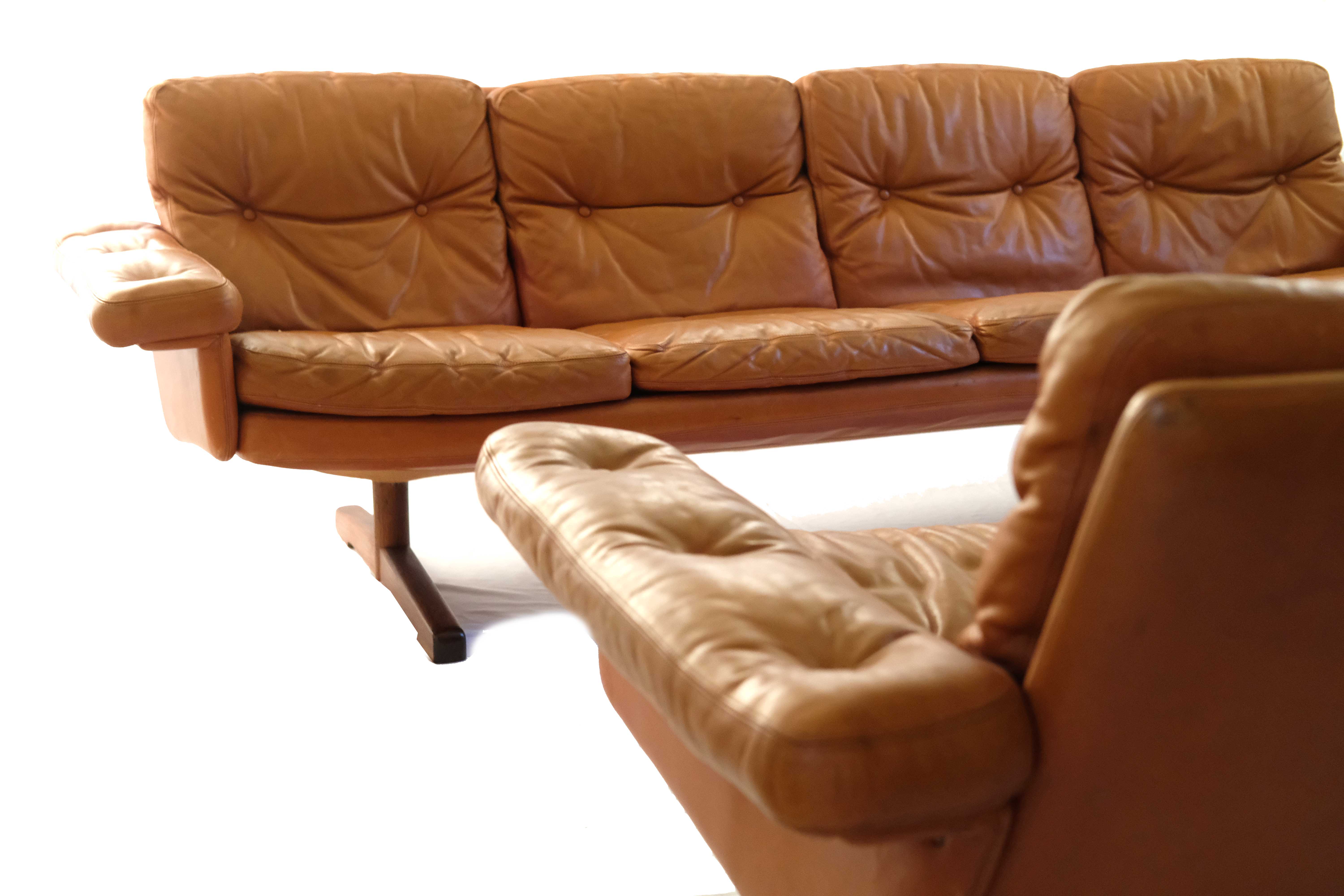 Set of Leather Sofa & 3 Armchairs by Sven Ivar Dysthe, Norway 1960's