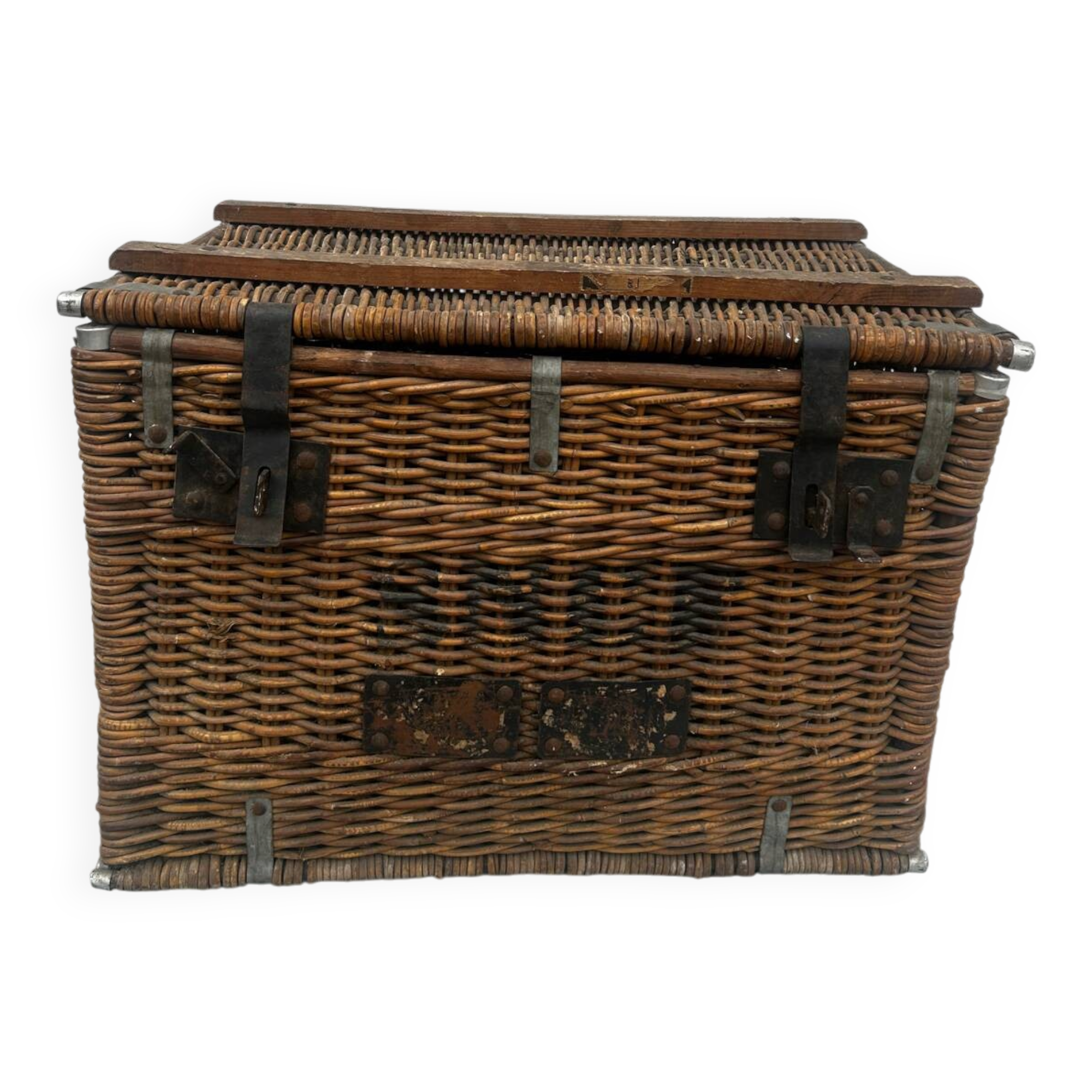 SNCF wicker trunk – vintage industrial chest from the 1940s