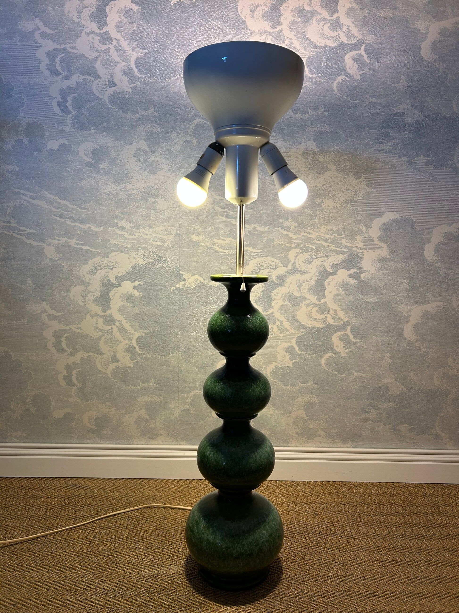 Green ceramic sun lamp/table, Kaiser Leuchten, Germany, 1960s elegance.