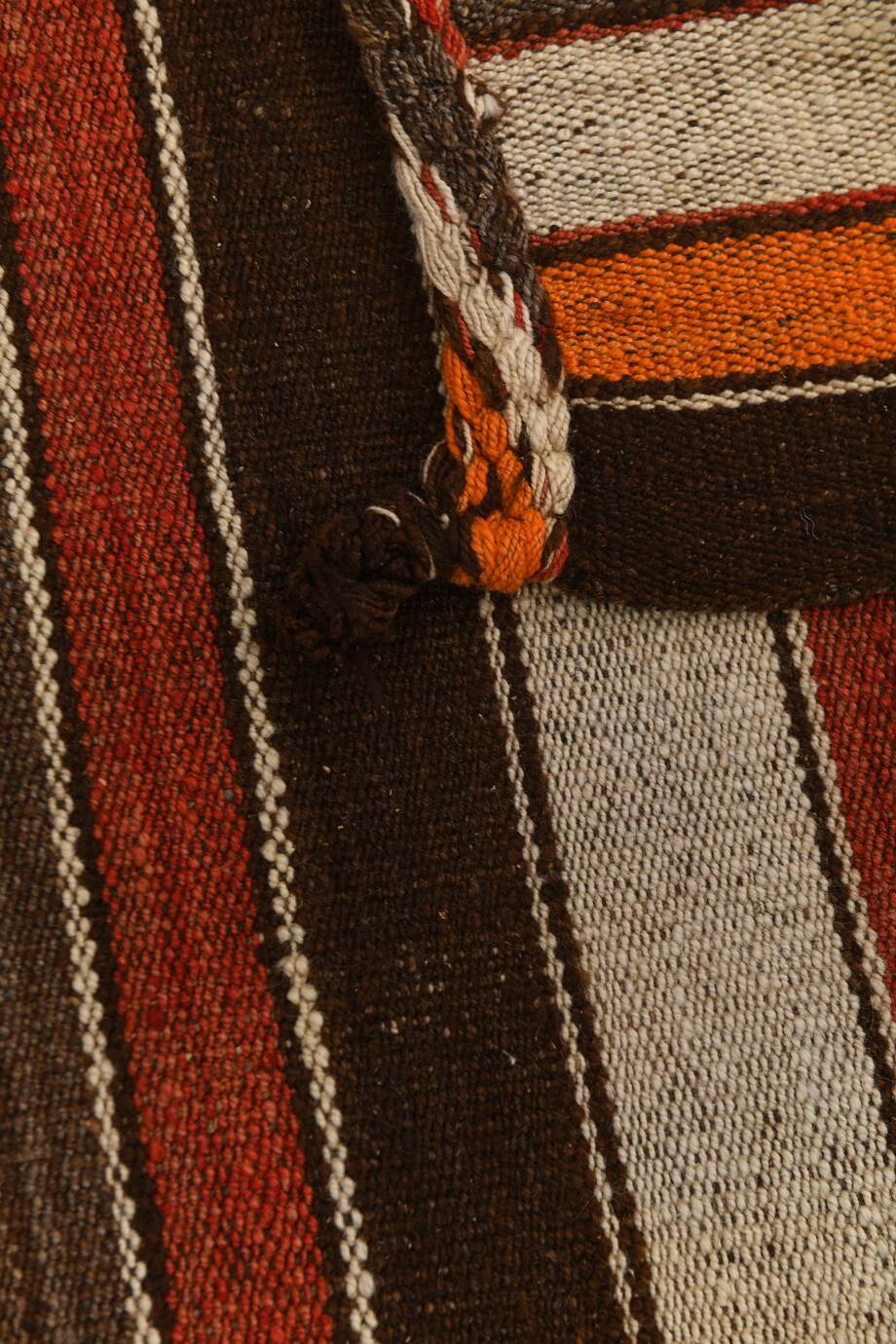 6x8 Brown Red Striped Vintage Kilim Rug, 195x259Cm