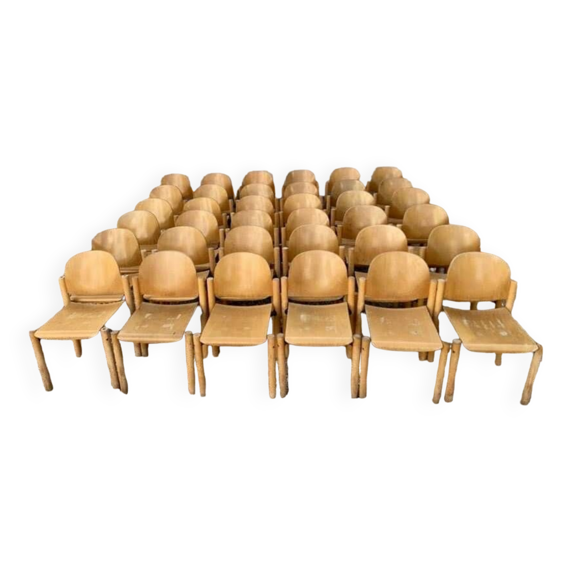 Series lot of 40 vintage stackable chairs in beech lubke year 1970