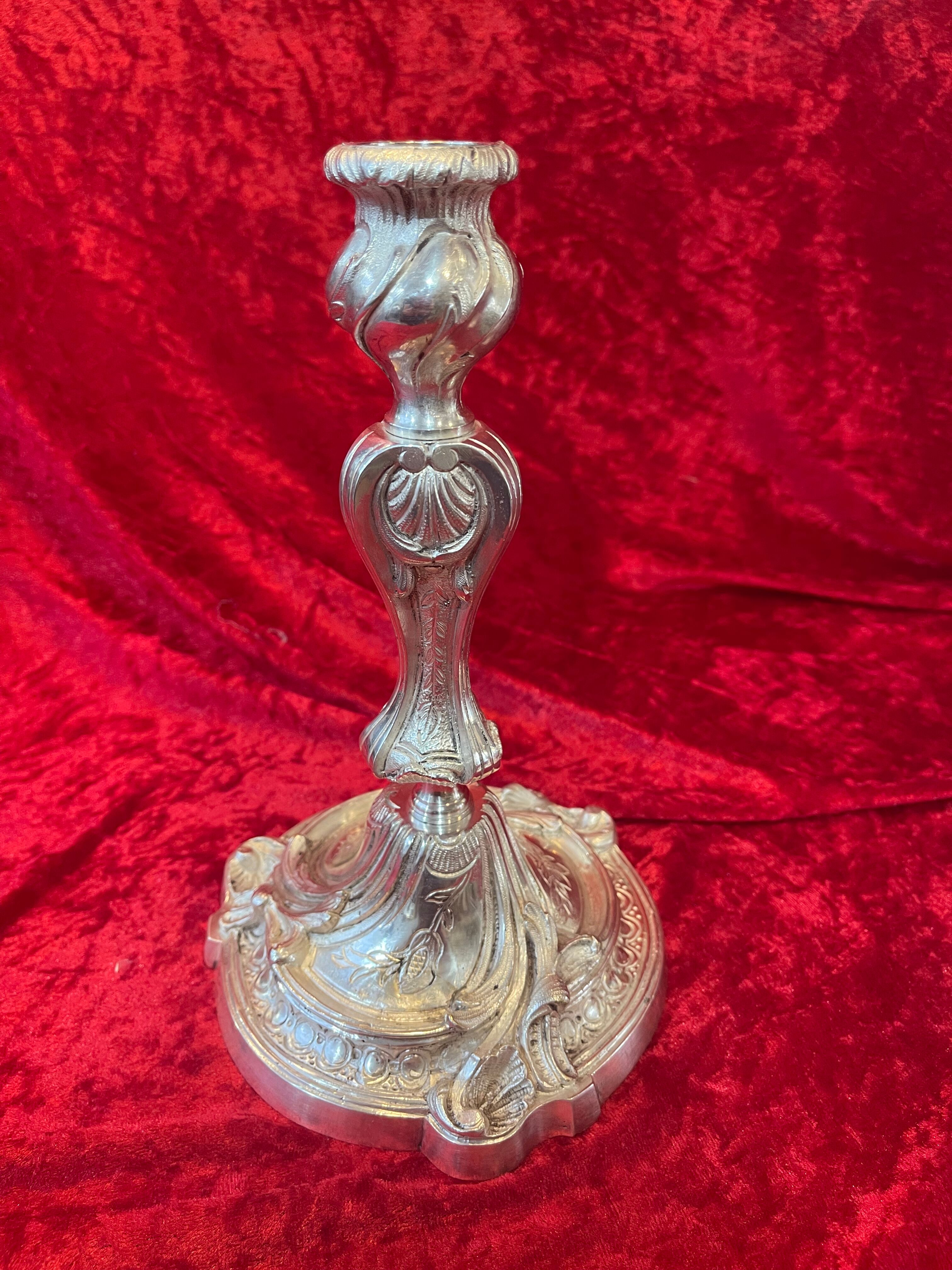 Pair of candlesticks, torches in silver bronze