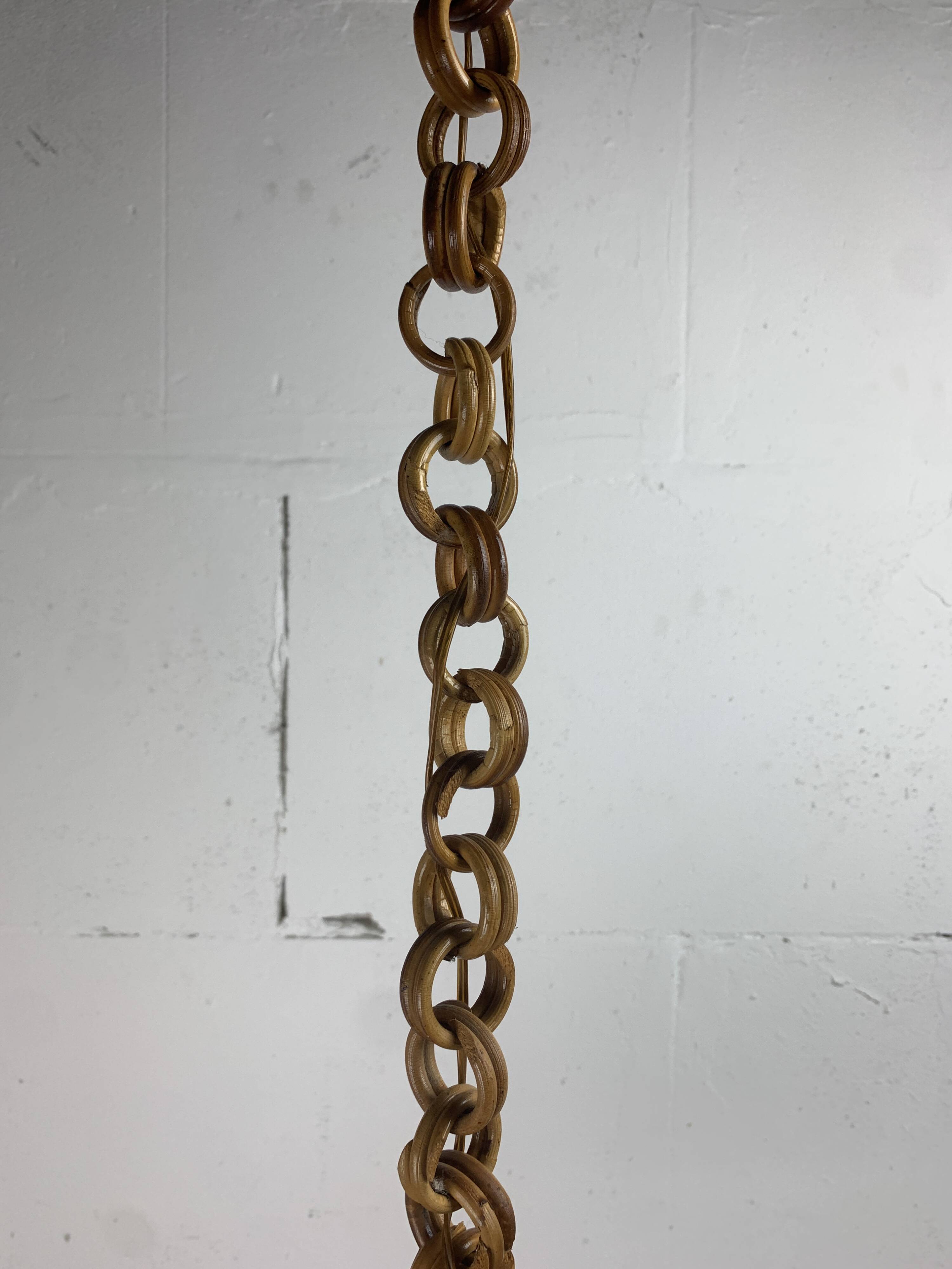 Midcentury pencil reed rattan bamboo pendant hanging lamp, Italy, 1970s