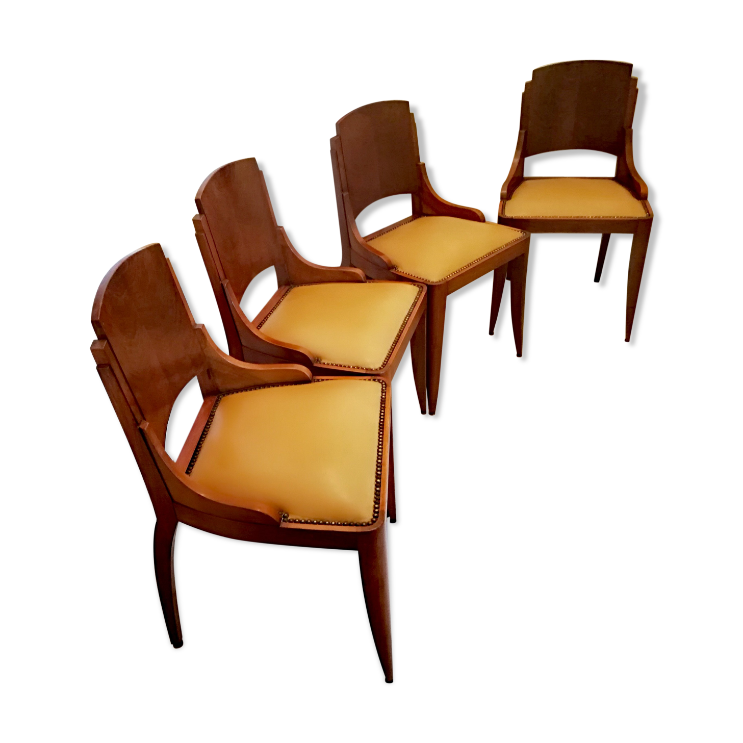 4 vintage 40s solid wood chairs and leather seating