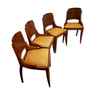 4 vintage 40s solid wood chairs and leather seating