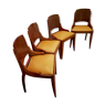 Set de 4 chaises vintage années 40 bois massif et assises cuir