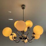 Space age chandelier in opaline and chrome metal