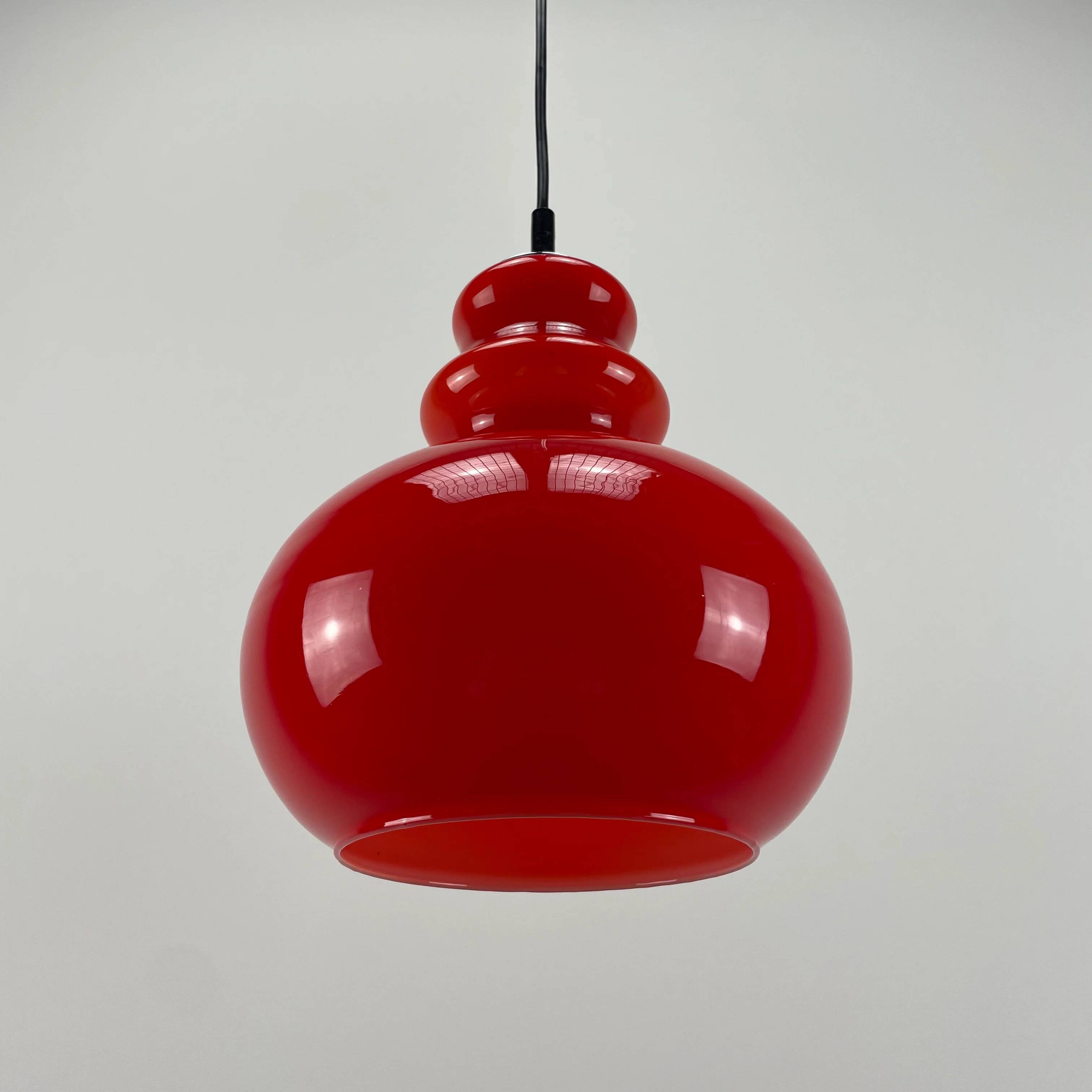 Red glass pendant by Peill and Putzler 1960