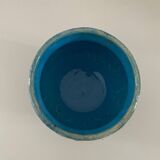 Vintage enameled blue plant pot