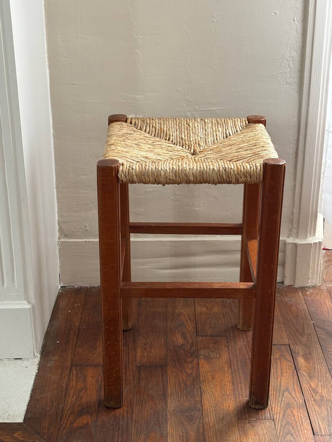 Wood and straw stool