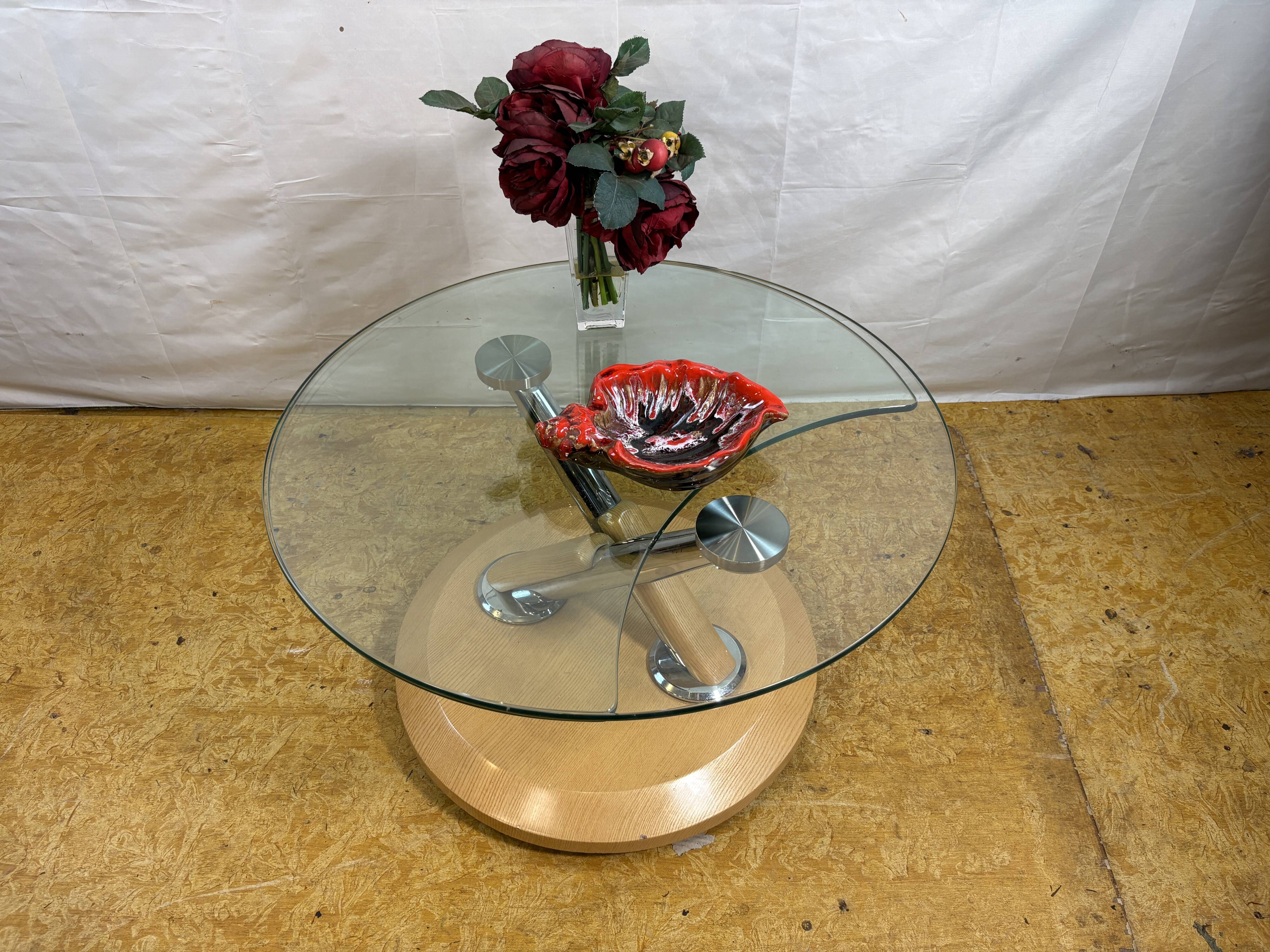 Vintage Tokyo Twist Swivel Coffee Table – Extendable Glass Top Stylish