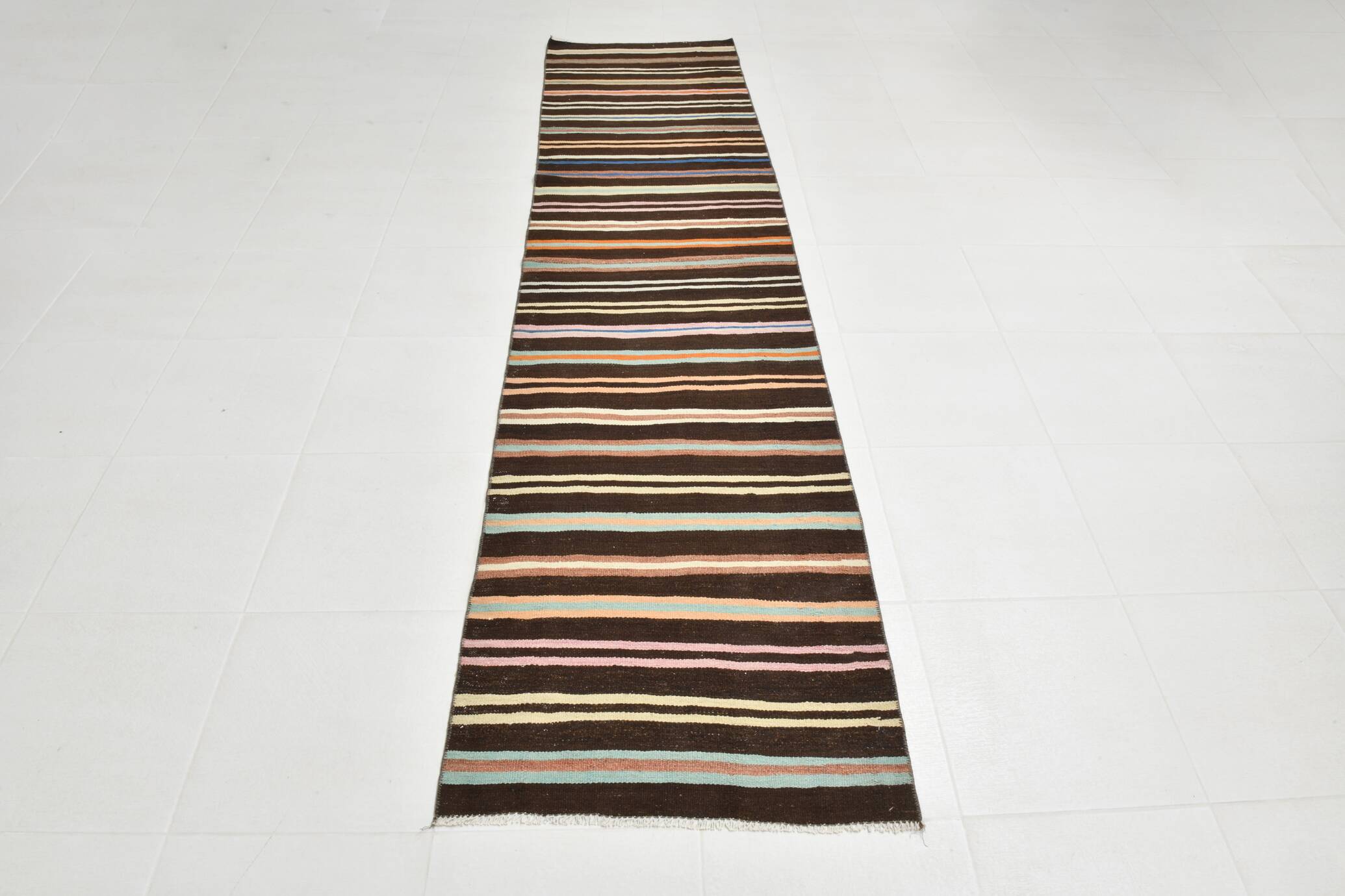 Tapis Kilim à rayures marron et beige