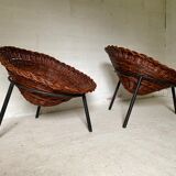Pair of wicker basket armchairs