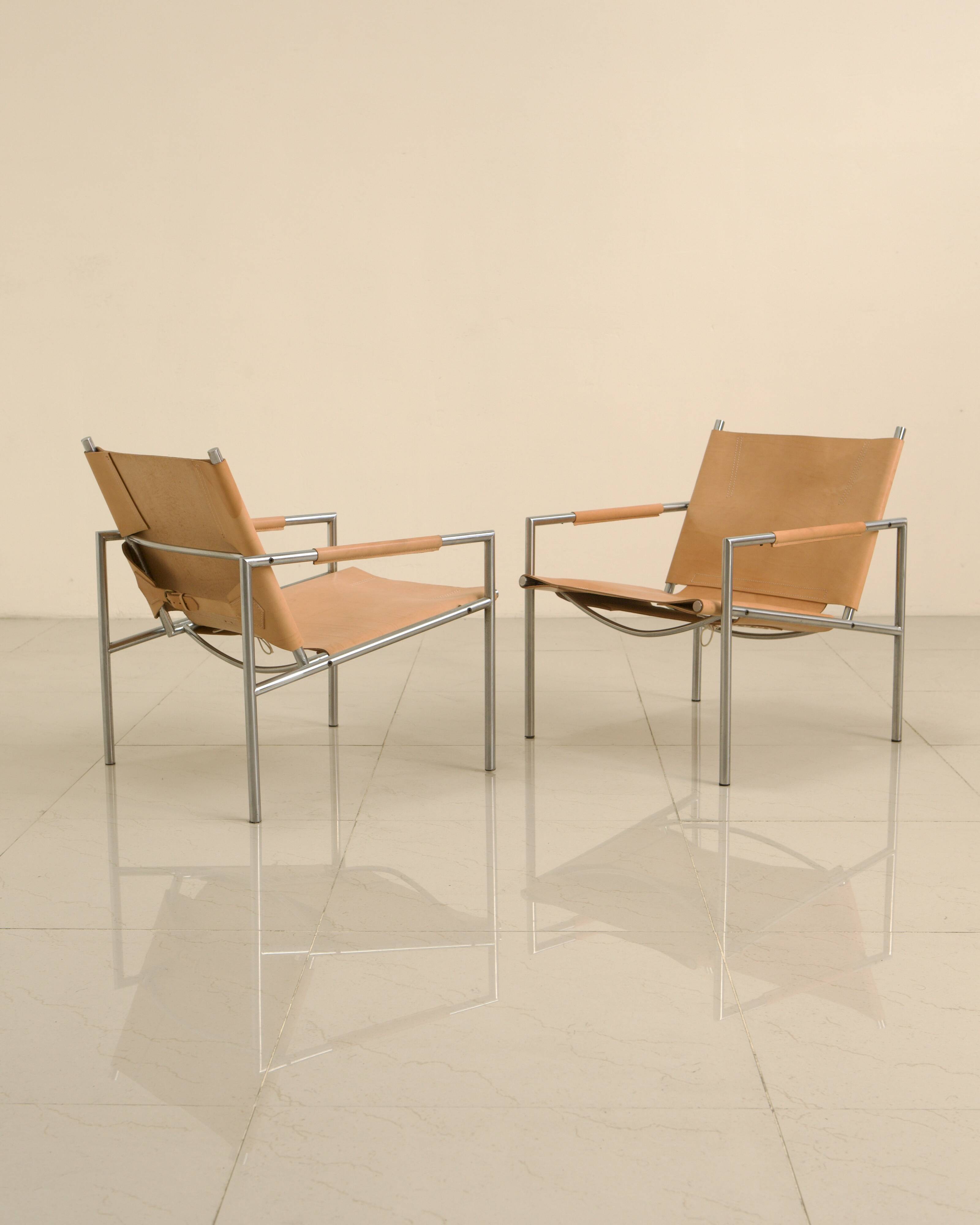 3 "SZ02" armchairs in natural beige leather by Martin Visser for Spectrum 60's