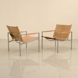 3 "SZ02" armchairs in natural beige leather by Martin Visser for Spectrum 60's