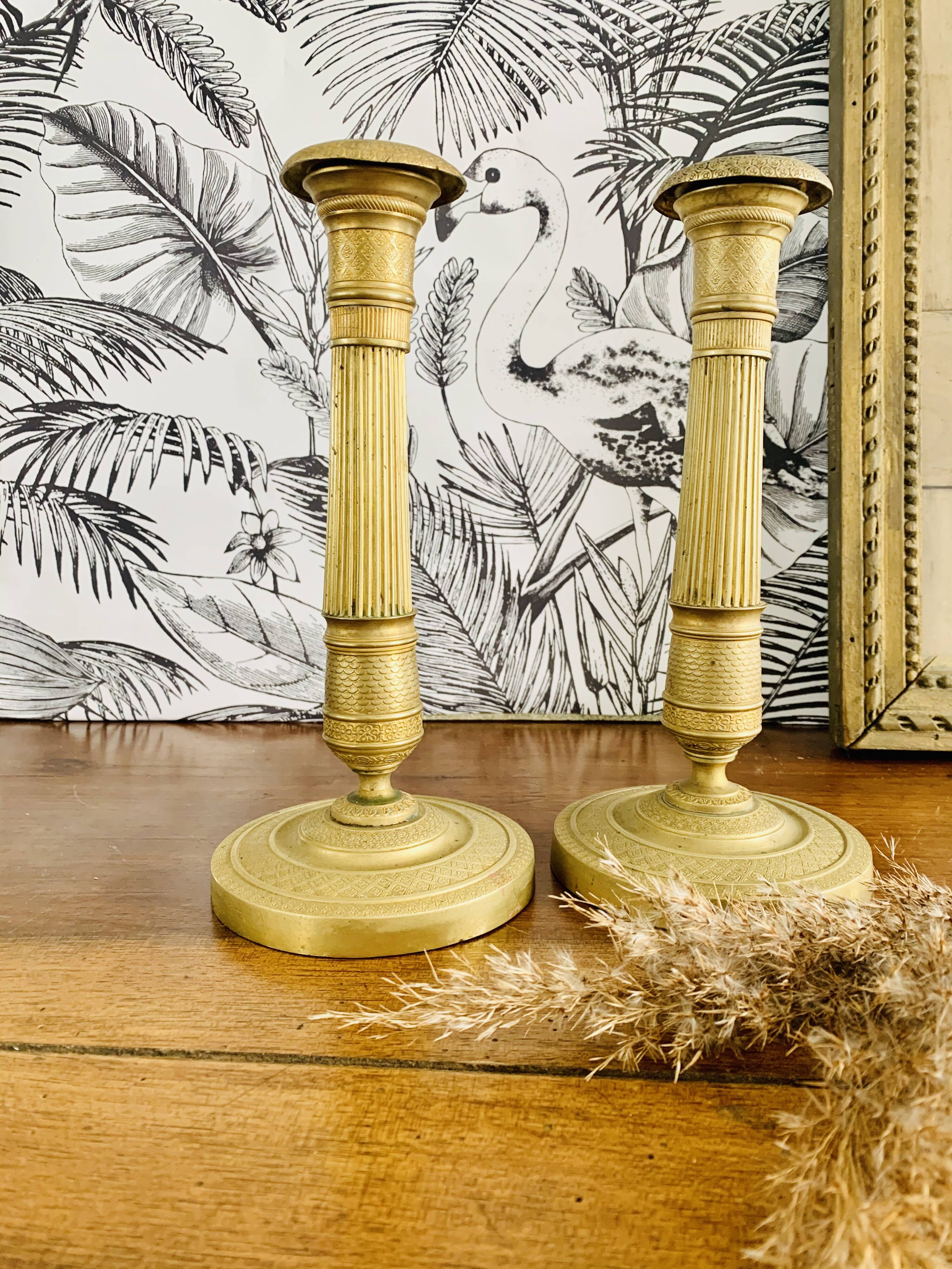 Empire candle holders in golden brass
