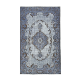 Handmade carved anatolian 1980s 161 cm x 267 cm blue carpet