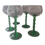 Set of 5 Alsatian liqueur glasses in chiseled crystal with twisted stem