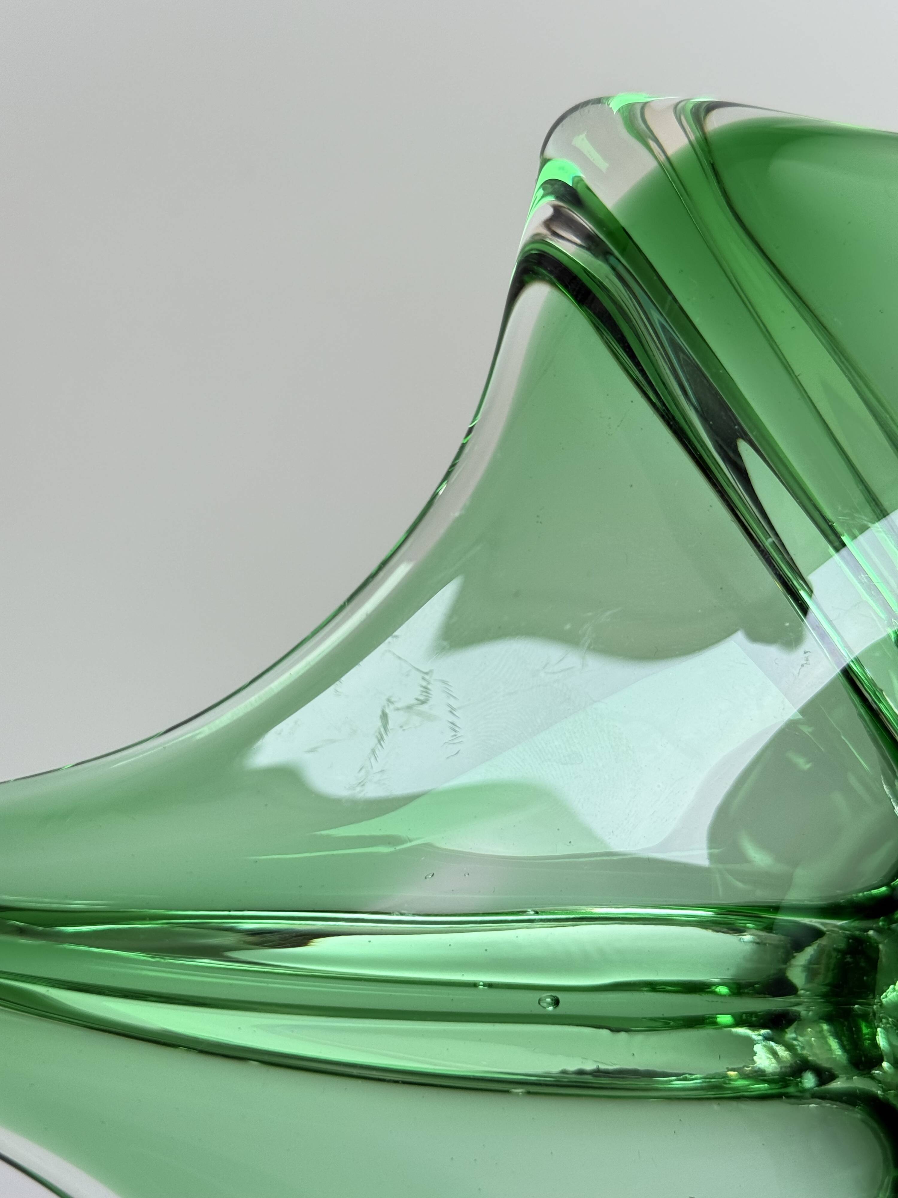 Sculptural Green Murano Style Glass Bowl