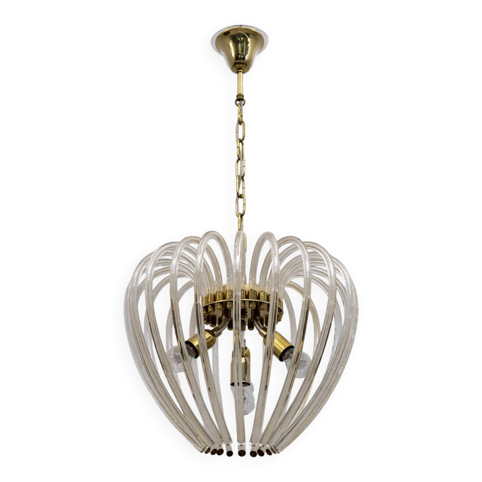Venini Mid-Century Modern Italian Murano Glass and Brass Chandelier, 1950s