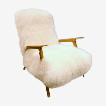 Armchair Italian retapisse in 60 years Tibet lamb fur