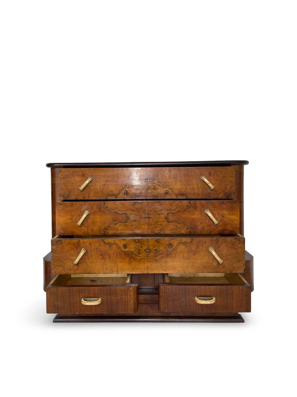 Commode italienne Art déco en ronce de noyer, années 1920