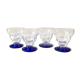 4 anciens verres à liqueur, pieds bleus et verre gravé
