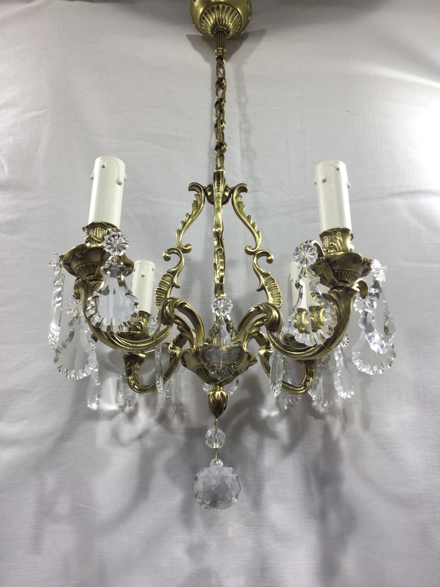 Lustre cage à  4 lumières bronze et cristal