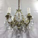 Lustre cage à  4 lumières bronze et cristal