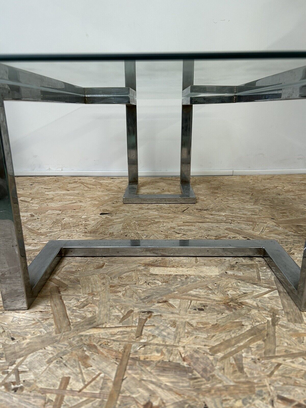 Old glass and chrome coffee table, 70