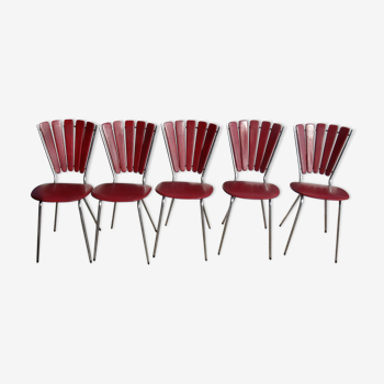 Set of 5 chairs the lag Soudexvinyl 1970 in leatherette Burgundy