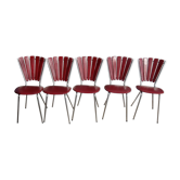 Lot de 5 chaises Le Gal Soudexvinyl 1970 en skai bordeaux