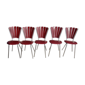 Set of 5 chairs the lag Soudexvinyl 1970 in leatherette Burgundy