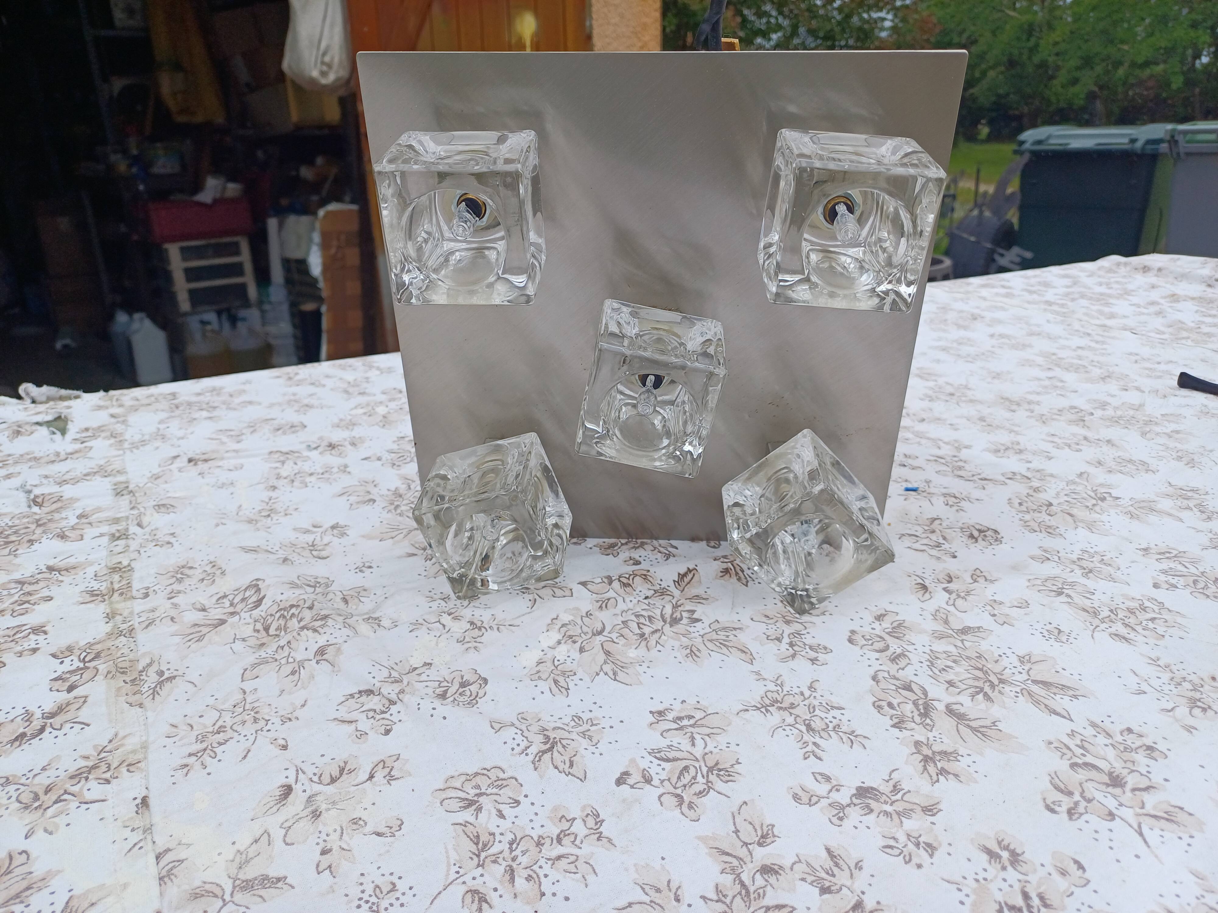 Vintage Aluminum and Glass Pendant Lamp