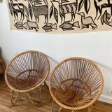 Pair of rattan ball-shaped armchairs from the 50s/60s