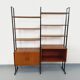 Vintage Italian double modular bookshelf in teak and metal.