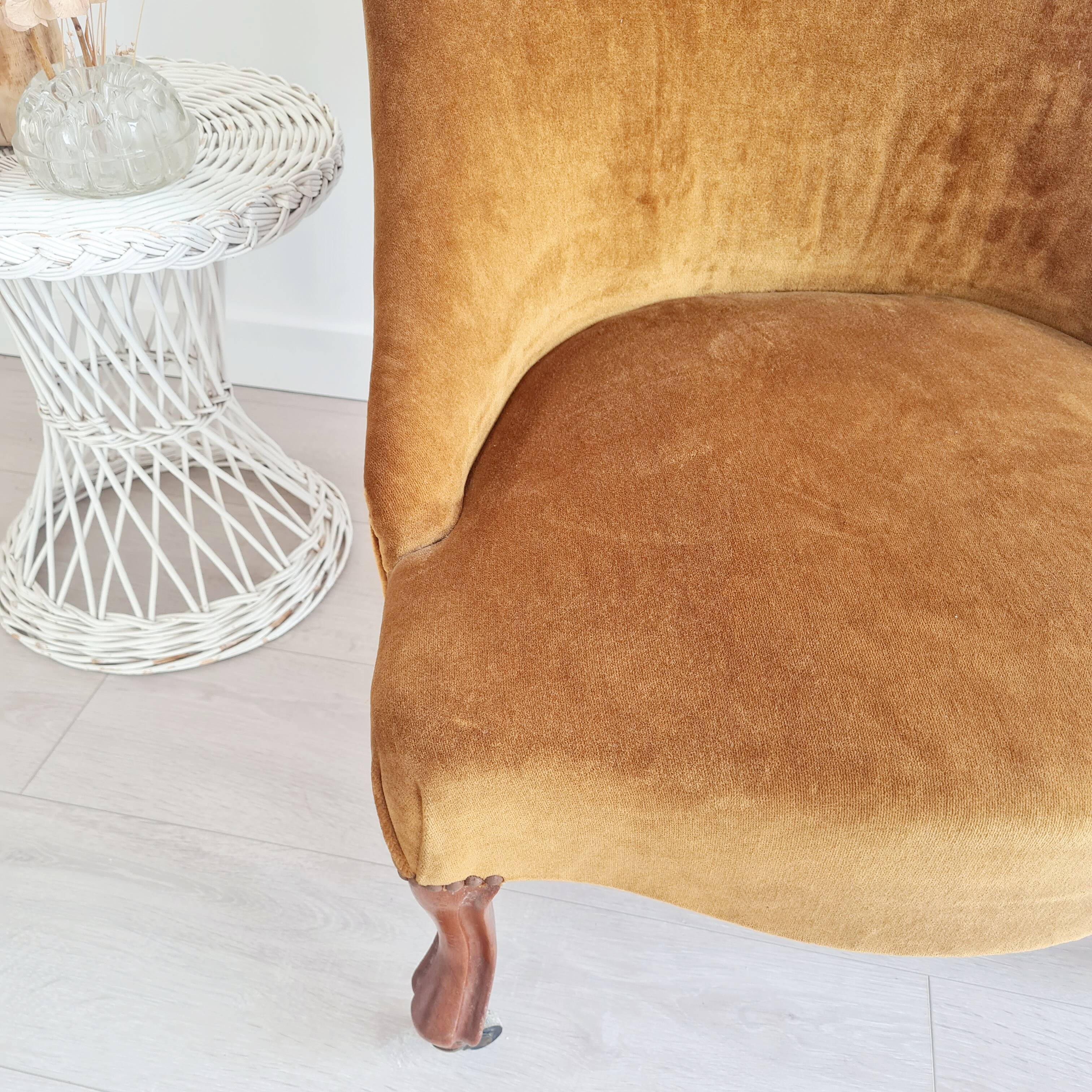 Dark ochre velvet toad armchair