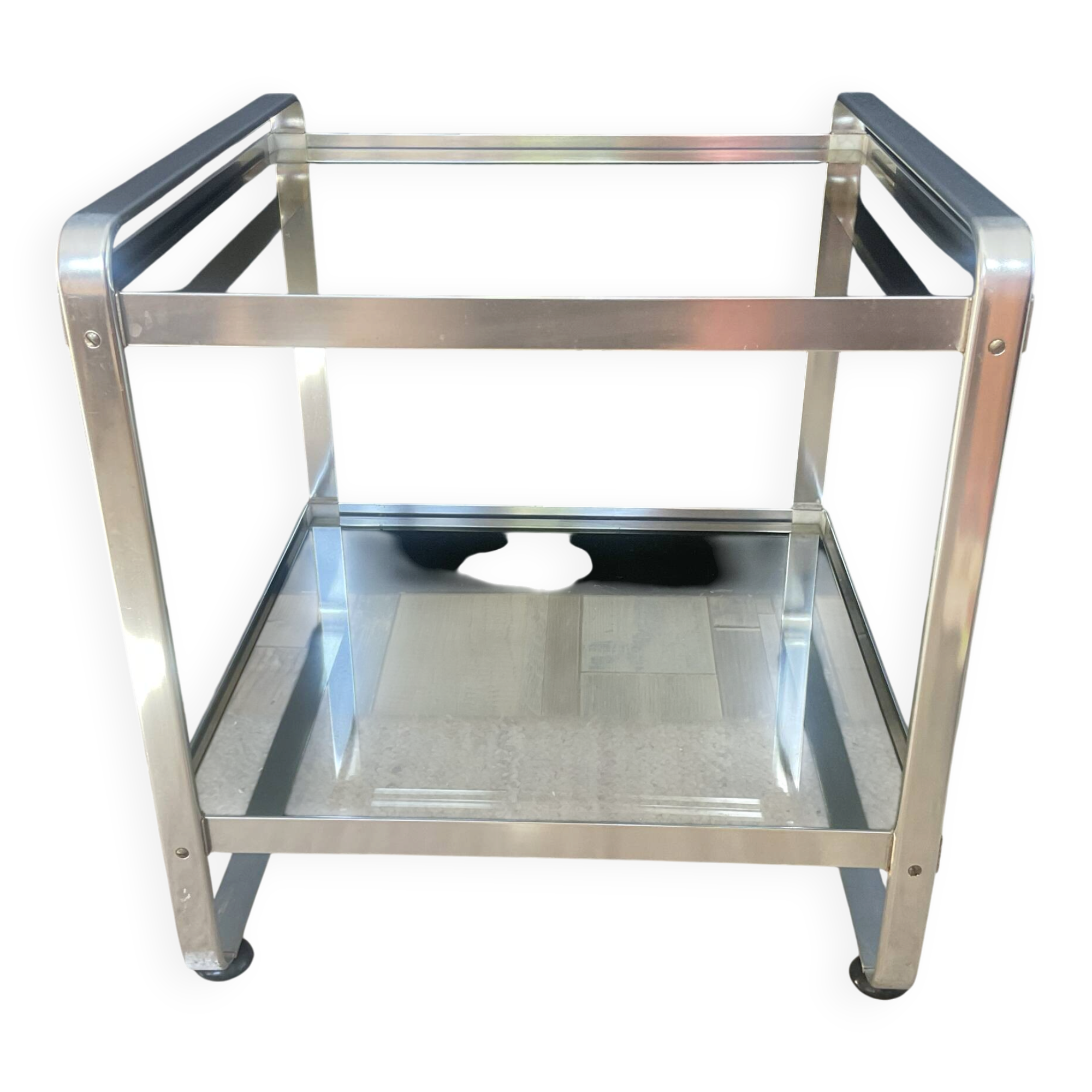 Space Age side table in aluminium and smoked glass